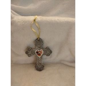 Clay cross Christmas Ornament mosaic heart